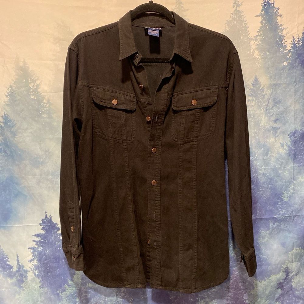 Ralph Lauren Solid Black Button Down Size 14 Small - image 1
